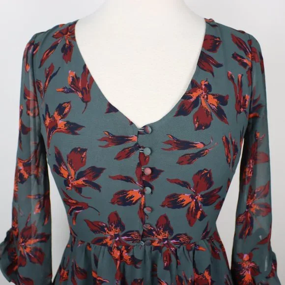 Madewell Womens Size 0 Moonblossom Ruffle-Sleeve Dress - Picture 4 of 6